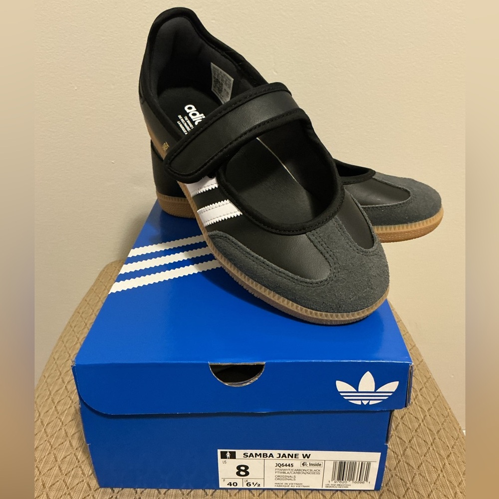 Adidas Samba Jane Velcro Mary Jane Shoes - Black/Gum 8